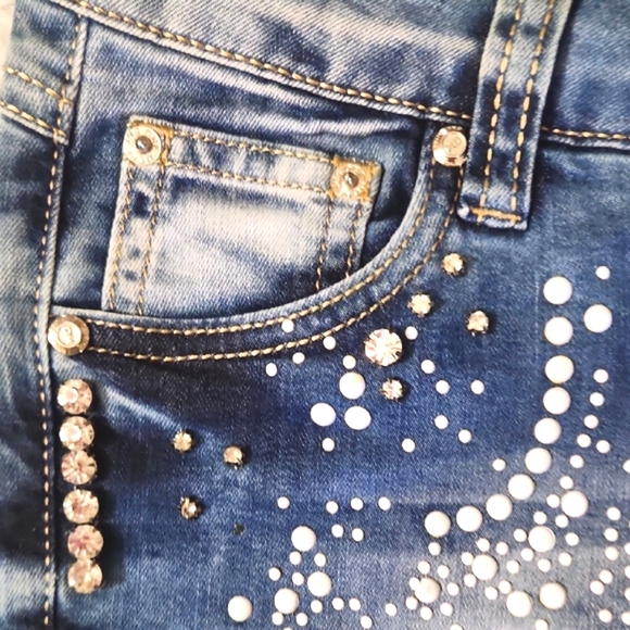 Blue Embellished Women's Jeans - Picture 4 of 11